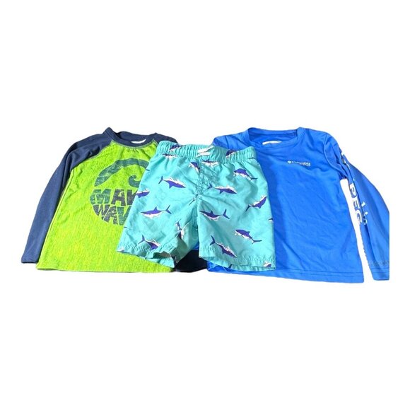 Boys Lot Columbia Old Navy  Long Sleeve Rash Guard Swim Shirt Shark Trunks 4T - Picture 1 of 7